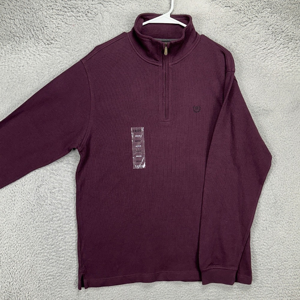 Izod Pullover Sweater Mens Medium Maroon Quarter Zip Pullover Long Sleeve NEW